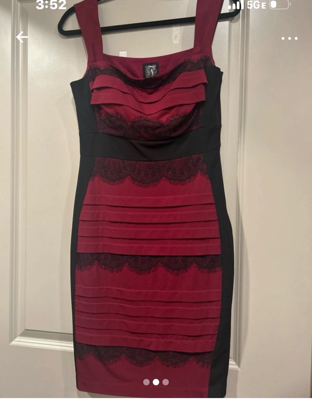 Jax Burgundy and Black Lace-Trim Mini Sheath Dress